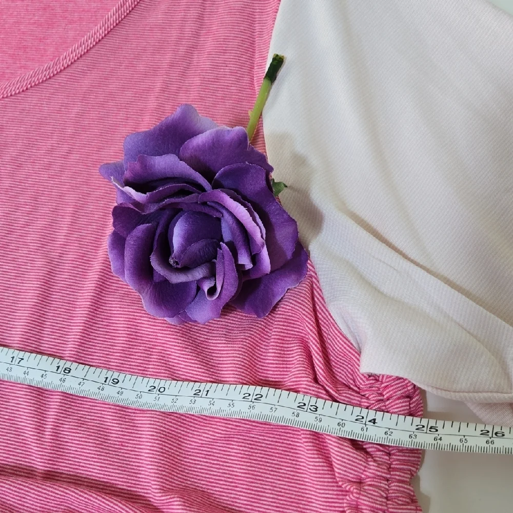 Lands' End Two-Tone Pink Scoop Neck Short Sleeve Tee with Side Ruching Sz 2X - Picture 4 of 8
